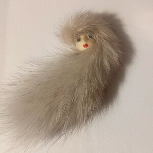 1930's-1940's Porcelain Brooch With Mink Fur